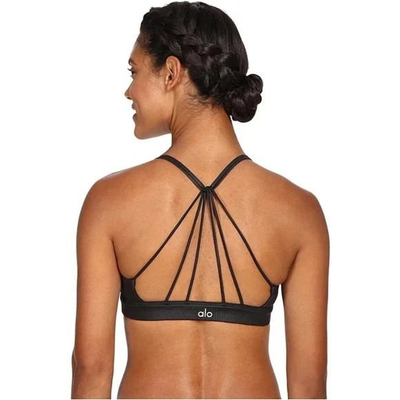 Alo Yoga Sunny Strappy Sports Bra Glossy Black Size S - Picture 4 of 10